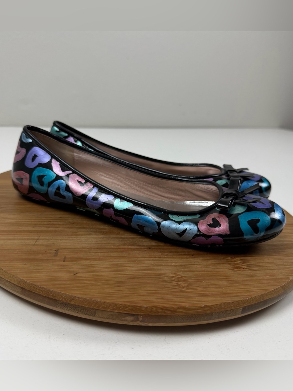 Marc by Marc Jacobs Black Patent Ballet Flats with Iridescent Heart Print